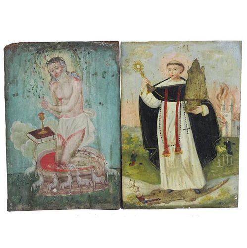 TWO PAINTINGS ON COPPER RELIGIOUS SCENE