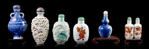 A Group of Six Porcelain Snuff Bottles, Height of tallest 3 inches.