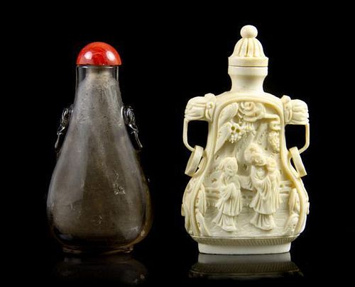 A Group of Two Snuff Bottles, Height of first overall 3 inches.