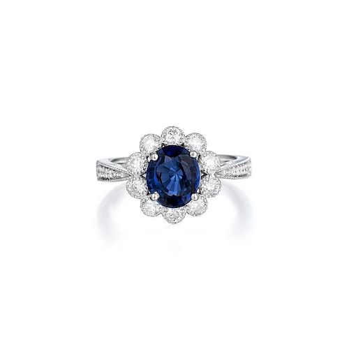 A 14K White Gold Spinel and Diamond Ring