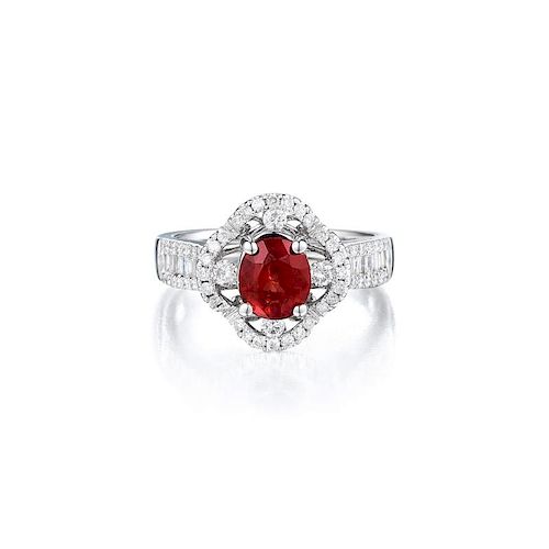 A 14K White Gold Spinel and Diamond Ring