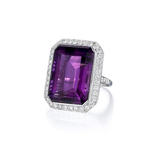 A Platinum Amethyst and Diamond Cocktail Ring