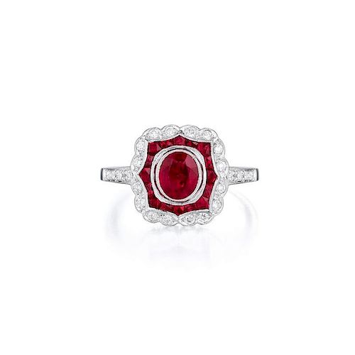 A 14K White Gold Ruby and Diamond Ring