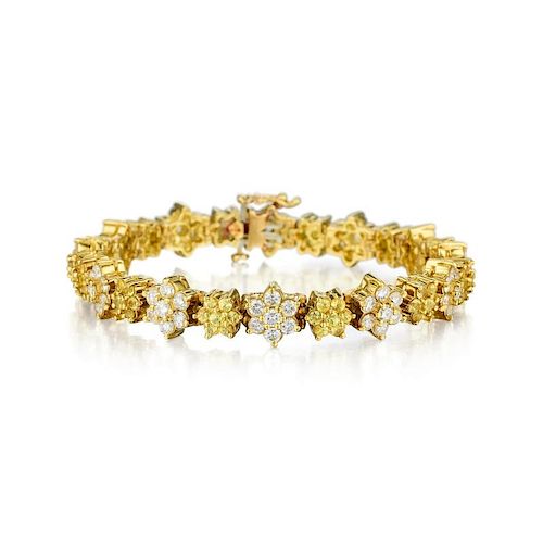 An 18K Gold Diamond and Yellow Sapphire Bracelet