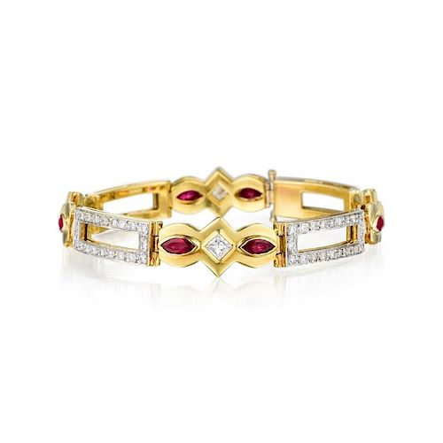 An 18K Gold Diamond and Ruby Bracelet