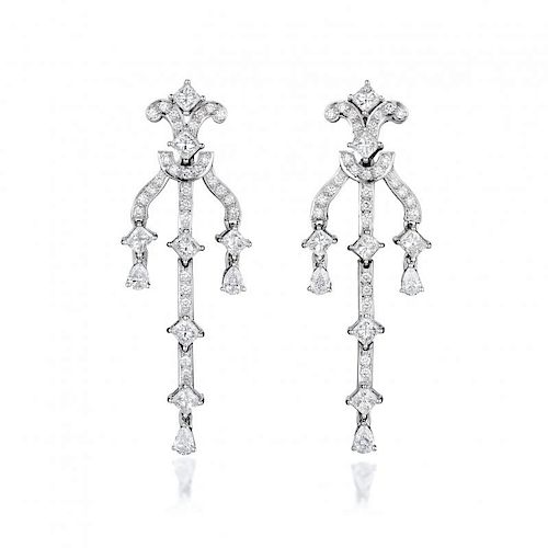 A Pair of 18K White Gold and Diamond Earrings