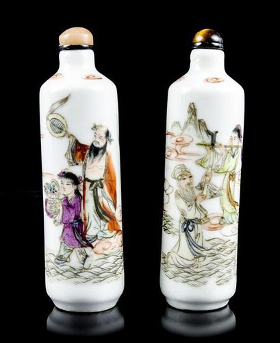 A Set of Two Ceramic Daoist Immortals Snuff Bottles, Height of each inches.