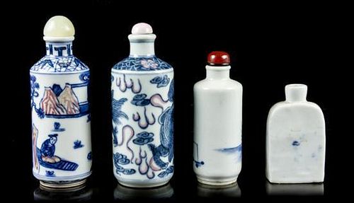 Four Ceramic Snuff Bottles, Height of tallest 3 3/4 inches.