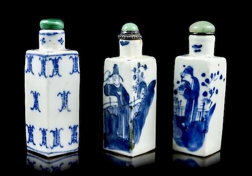 Three Ceramic Snuff Bottles, Height of each bottle 3 inches.