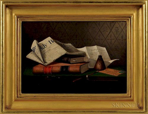 American School, Late 19th Century  Still Life with Law Books, Letter, and Newspaper