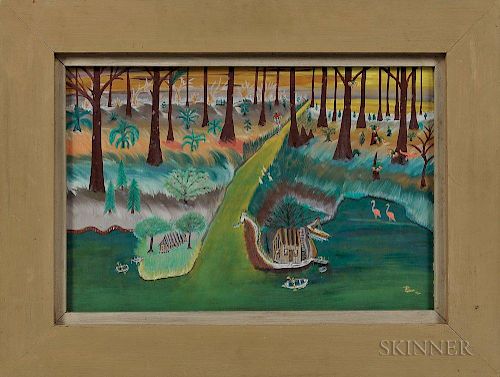Earl Cunningham (Florida/Maine, 1893-1977)  River Landscape