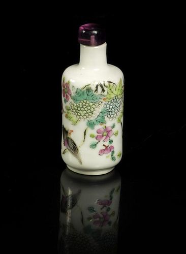 A Polychrome Enamel Porcelain Snuff Bottle, Height 2 1/8 inches.
