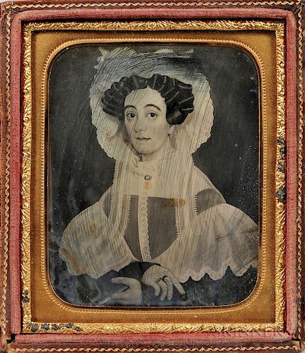 Sixth-plate Tinted Daguerreotype of a Folk Portrait of a Young Woman
