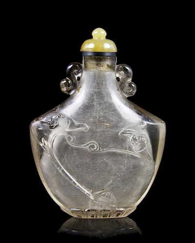 A Carved Rock Crystal Snuff Bottle, Height 2 1/4 inches.