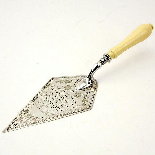Ivory and Sterling Silver Tresmere Commemorative Trowel in Fitted Leather Bound Box