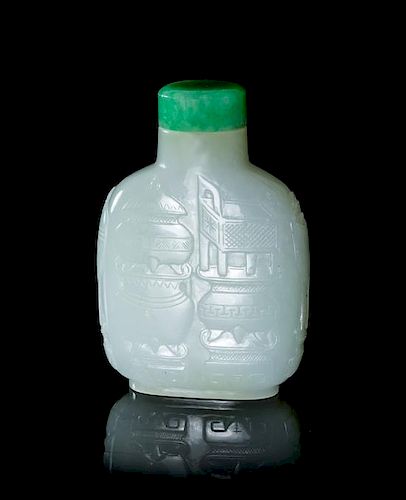 A White Jade Snuff Bottle, Height 2 3/8 inches.