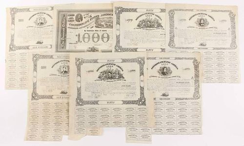 Group of 7 Confederate States of America Bonds