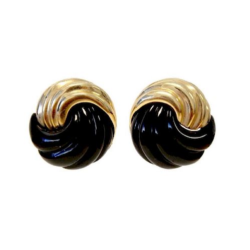 VINTAGE ONYX AND GOLD EARRING