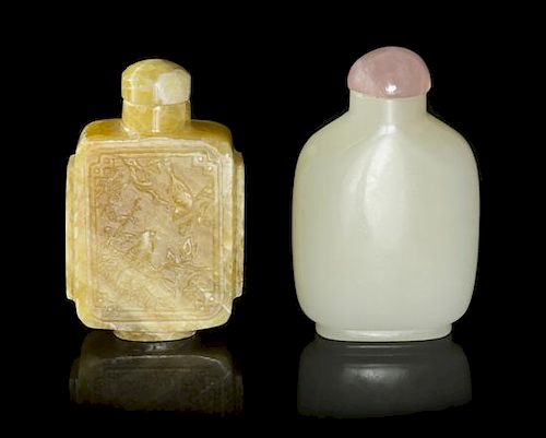 A White Jade Snuff Bottle, Height of first 2 1/2 inches.