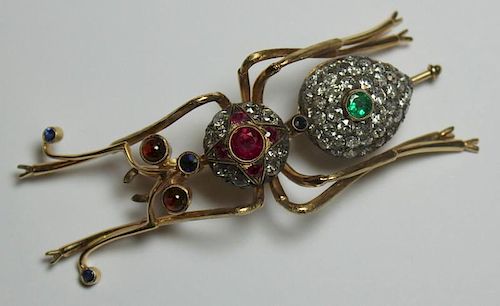 JEWELRY. Antique Jewelled Ant Form Gold Brooch.