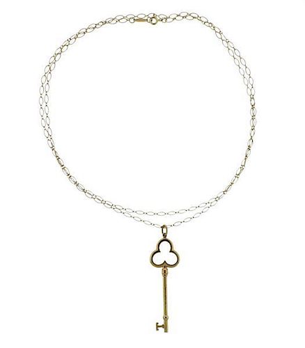 Tiffany &amp; Co Keys 18k Gold Trefoil Key Pendant Necklace