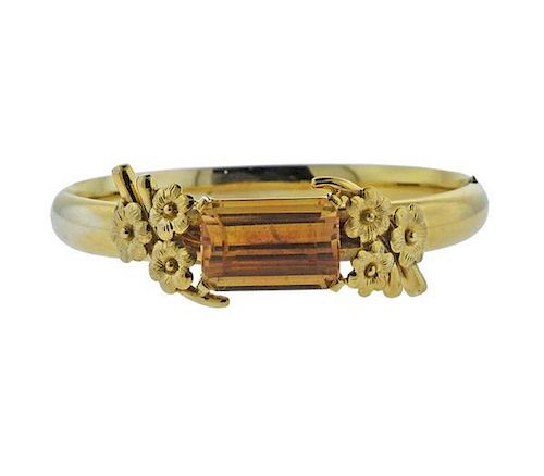 14K Gold Orange Gemstone Bangle Bracelet