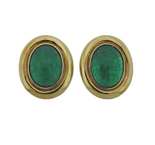 18K Gold Green Gemstone Earrings