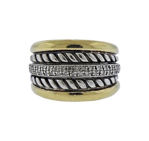 David Yurman Thoroughbred 18K Gold Silver Diamond Ring