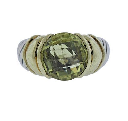 David Yurman 14K Gold Silver Green Gemstone Cable Ring