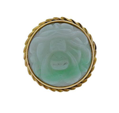 18K Gold Carved Jade Dome Ring
