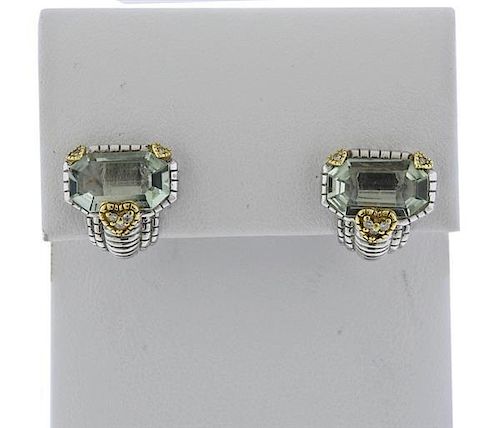 Judith Ripka 18K Gold Sterling Diamond Gemstone Earrings