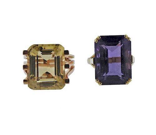 18K Gold Purple Yellow Gemstone Ring Lot