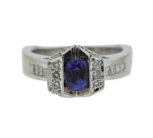 18K Gold Diamond Blue Gemstone Ring
