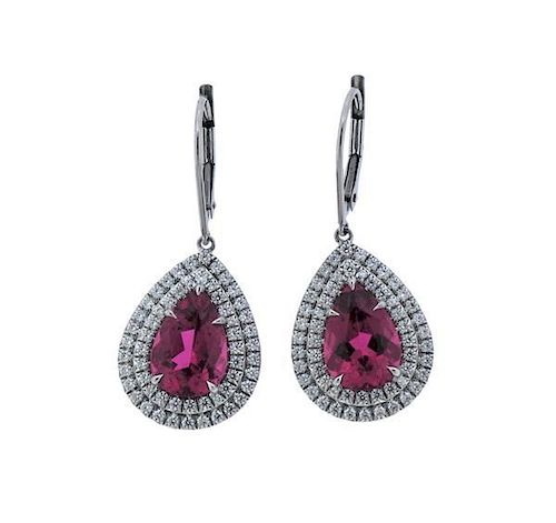 Tiffany &amp; Co Soleste Platinum Diamond Tourmaline Earrings