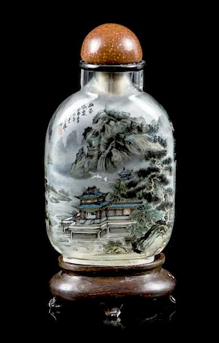 An Interior Painted Glass Snuff Bottle, Height of Bottle 2 1/2 inches.