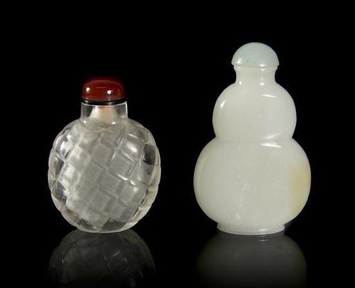 A Rock Crystal Snuff Bottle, Height of first 2 1/8 inches.