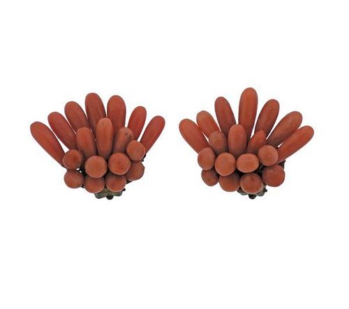 Antique Coral Costume Earrings