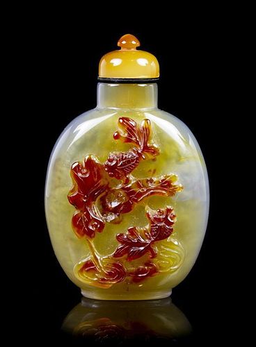 A Carved Agate Snuff Bottle, Height 2 3/8 inches.