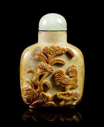 A Carved Soapstone Snuff Bottle, Height 2 3/4 inches.