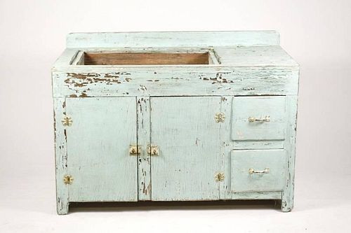 Rustic Blue Painted Wood Drawered Wash Stand