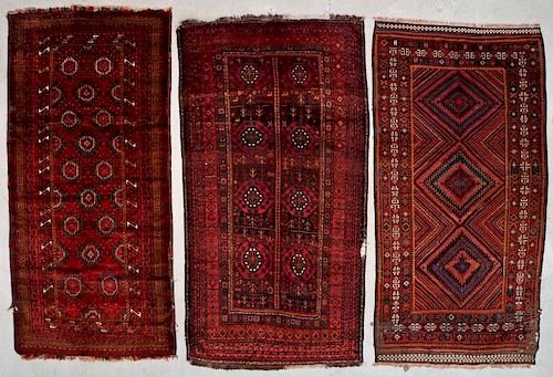 3 Semi-Antique Afghan Beluch Rugs, Early 20th C