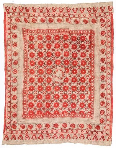 19th C. Central Asian Bokhara Blockprint Cloth: 92'' x 70''