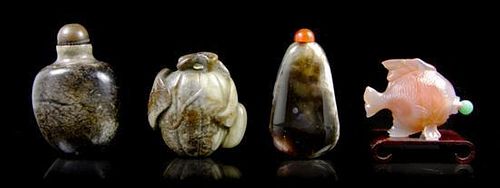Four Hardstone Snuff Bottles, Height of tallest 2 5/8 inches.