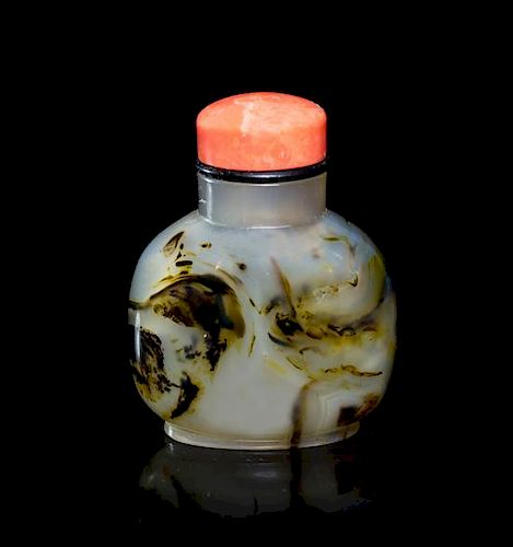 A Shadow Agate Snuff Bottle, Height 2 1/8 inches.