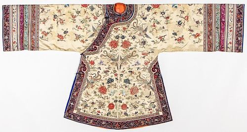Antique Chinese Silk Embroidered Robe, Qing D.
