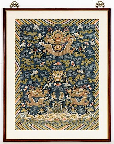 Antique Chinese Silk Embroidered Dragon Tapestry