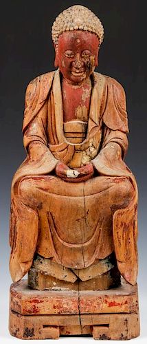 Antique Chinese Carved Wood Buddha
