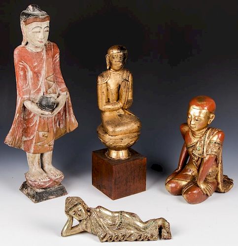 Estate Collection of 4 Carved Wood Buddha Figures