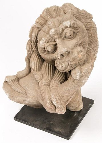 Large Ancient Carved Stone Bust of a Lion, India