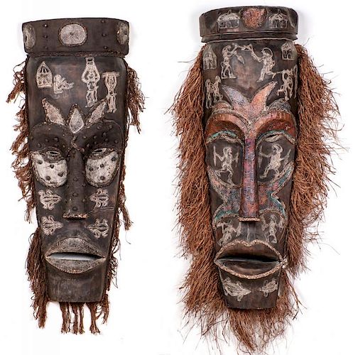 Two Monumental African Tribal Masks: Ht. 70"